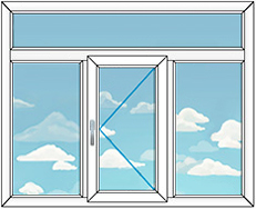 Окно с тремя створками и фрамугой размером 1890x1520